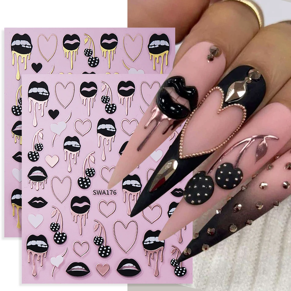 Nail Art Valentines Day - 2 Stuks Zwarte Lippen Liefde Hart