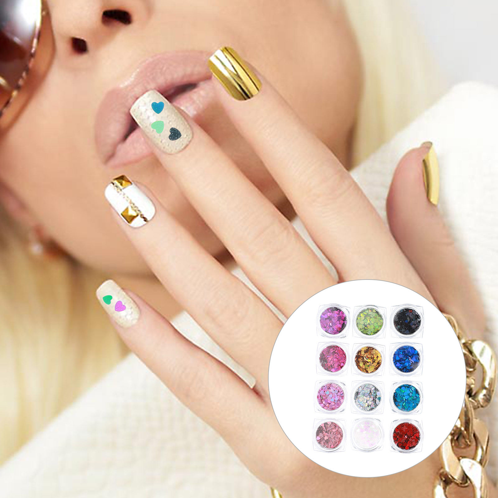 Nail Art Valentines Day - 1Set Shining Heart Nail Pailletten Lasergesneden