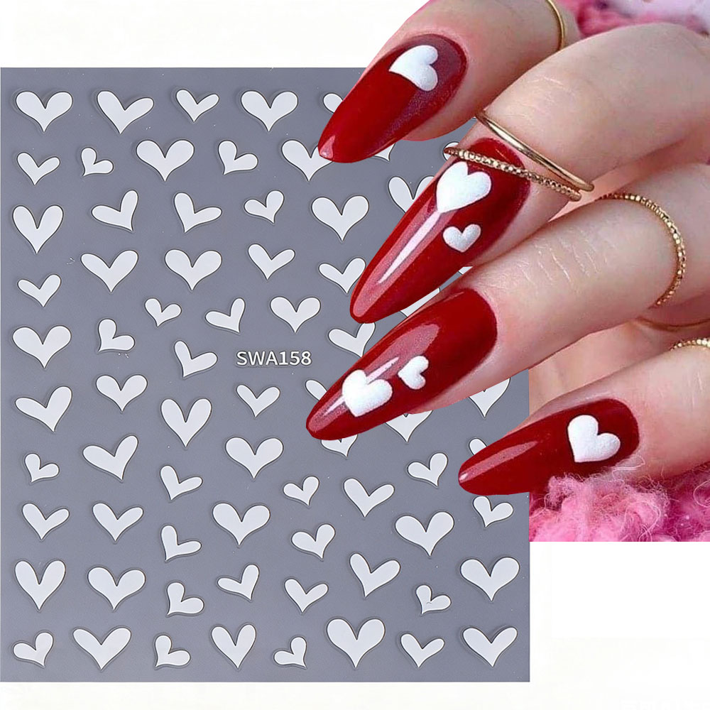 Nail Art Valentines Day - 3D Wit Hart Valentijnsdag Nail Art