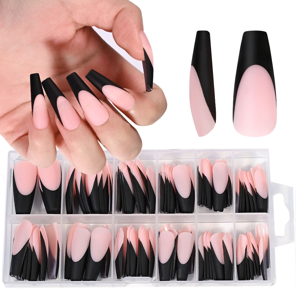 Nail Art Natural - 120 ST Zwarte Franse Gel Nagel