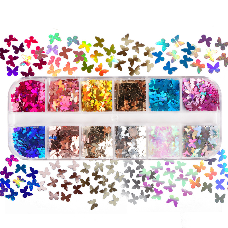 Nail Art Glossy - Mix Kleur Fluorescerende Vlinder Glitter Wimper