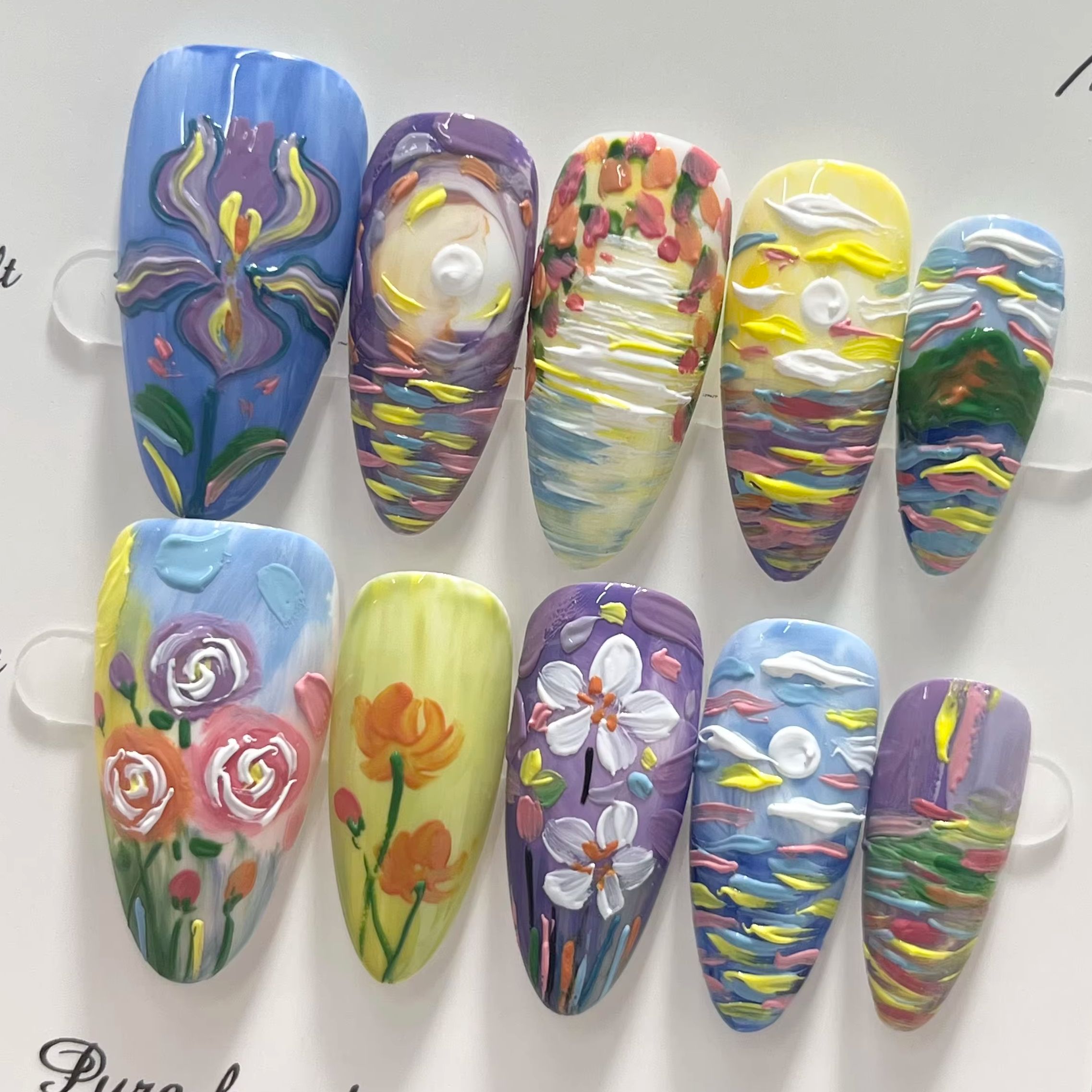 Nail Art Van Gogh - Amandelvormig Van Gogh Sterrenhemel Iris Bloemmotief,
