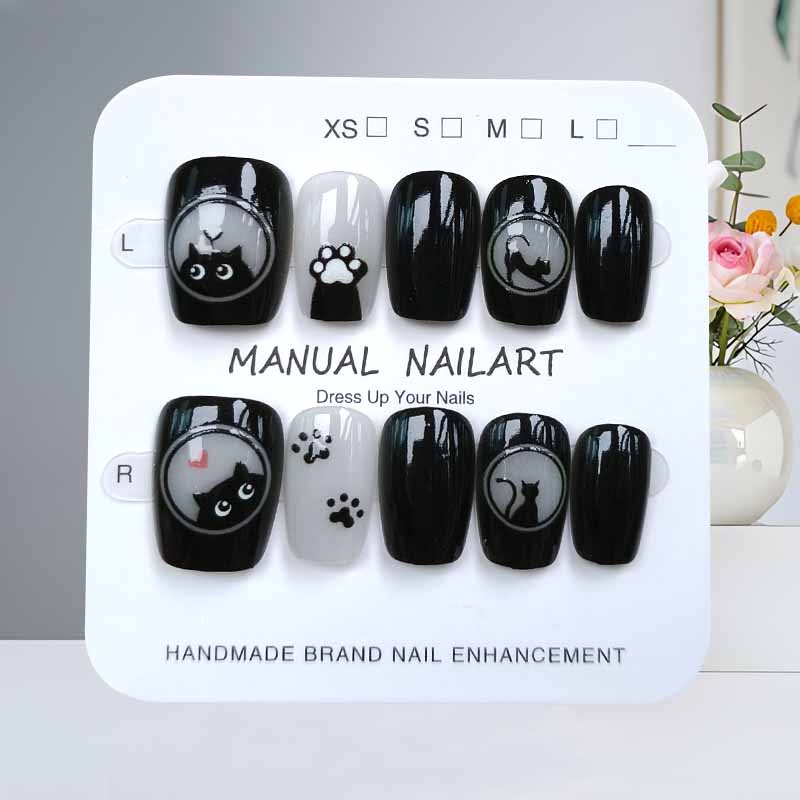 Nail Art Cat Eye Pink - 10 stuks leuke cartoon zwarte kat