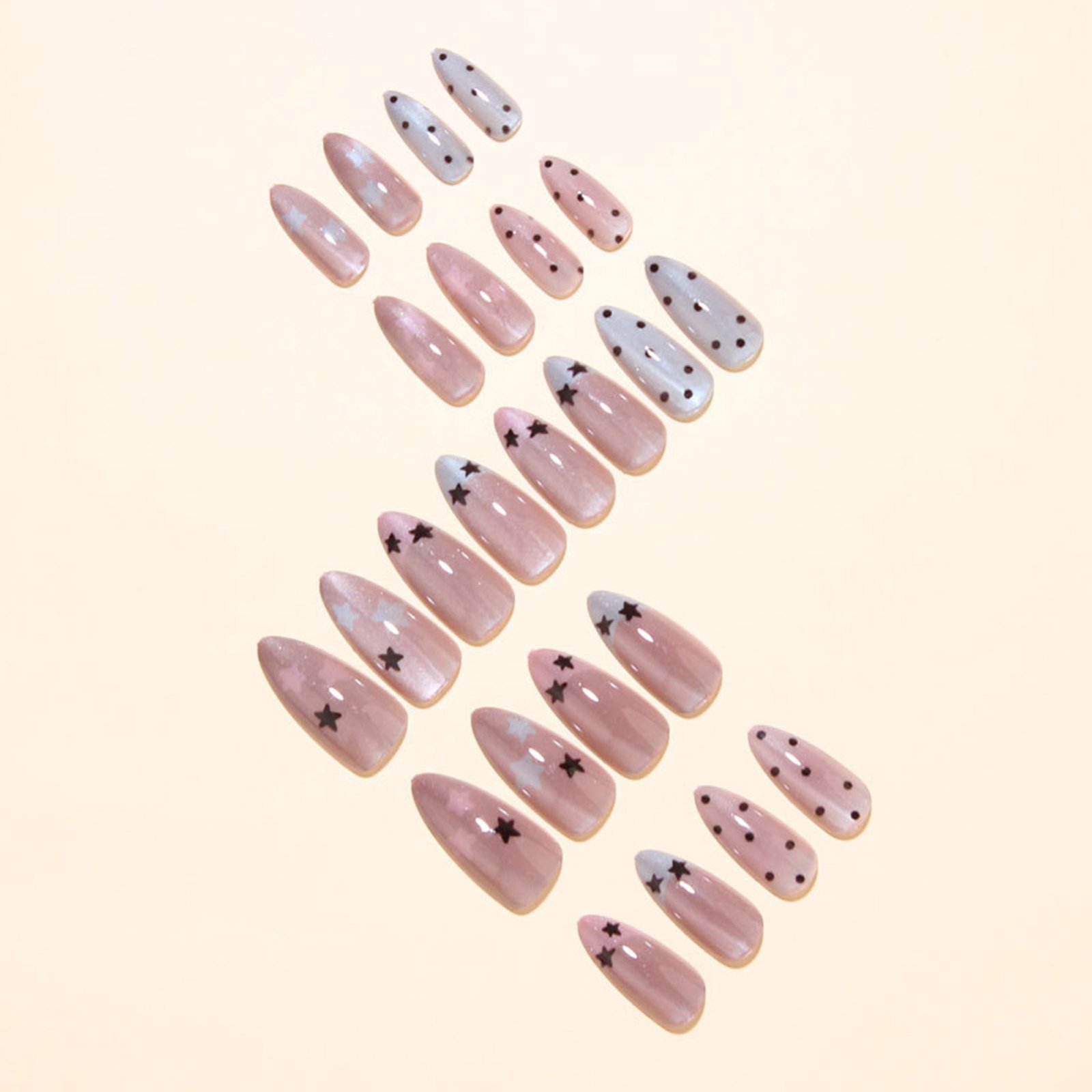 Nail Art Glossy - Nude roze amandelnagels, 24 stuks, glanzende
