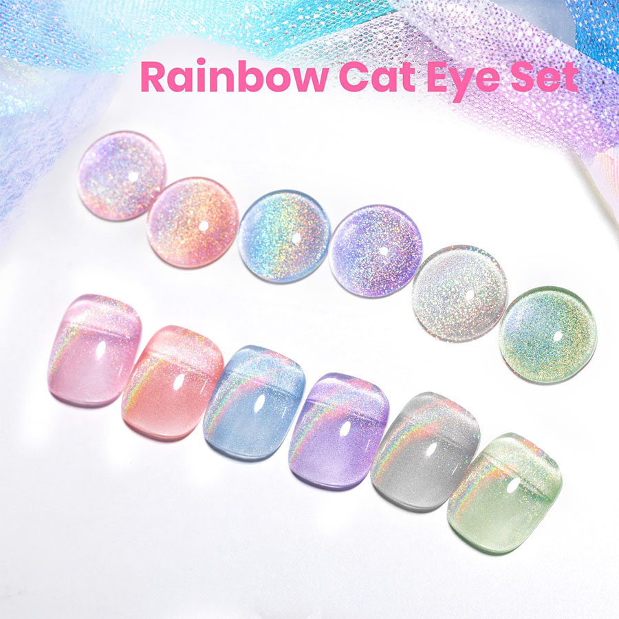 QAZIXU 1/6 Stuks Regenboog Kat - Nail Art Cat Eye Pink recensie en prijs