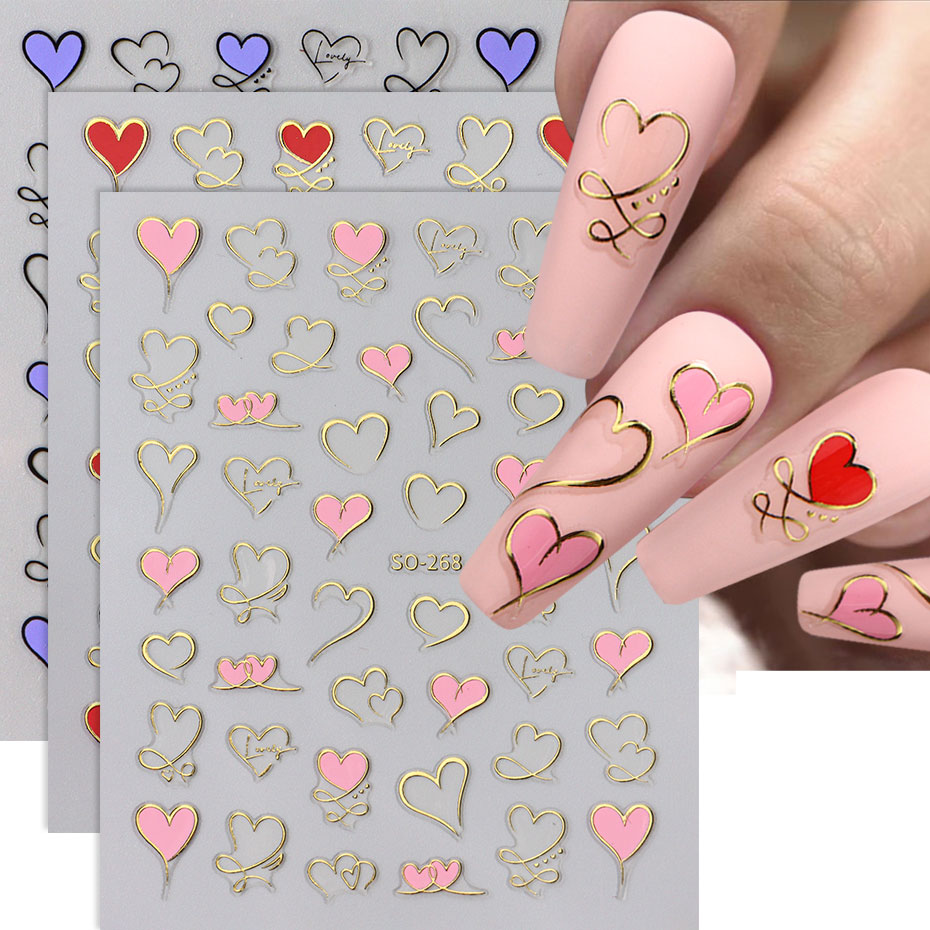 3pcs Y2K Gold Wave Line Heart  - Nail Art Valentines Day recensie en prijs