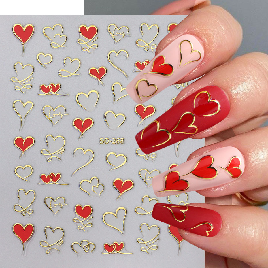 3pcs Y2K Gold Wave Line Heart  - Nail Art Valentines Day recensie en prijs