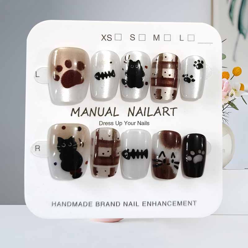 10 stuks leuke cartoon zwarte  - Nail Art Cat Eye Pink recensie en prijs